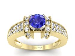 Złoty pierścionek z szafirem i diamentami - 1179zbszc