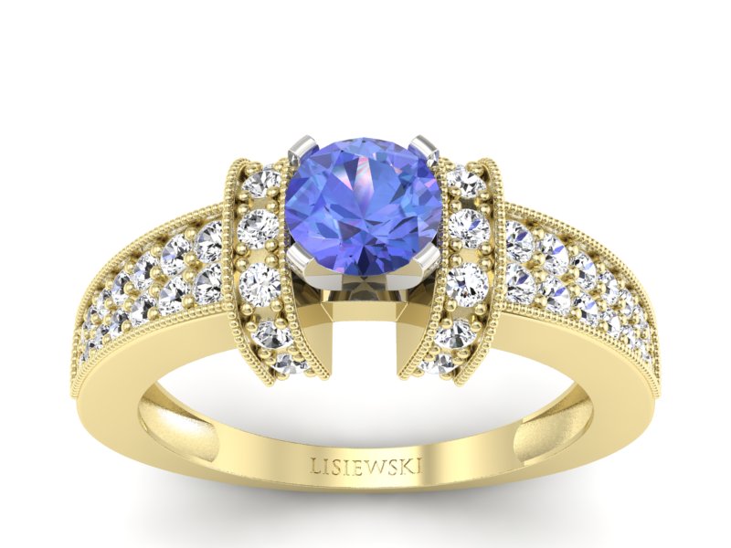Złoty pierścionek z tanzanitem i brylantami - 1179zbt - 1