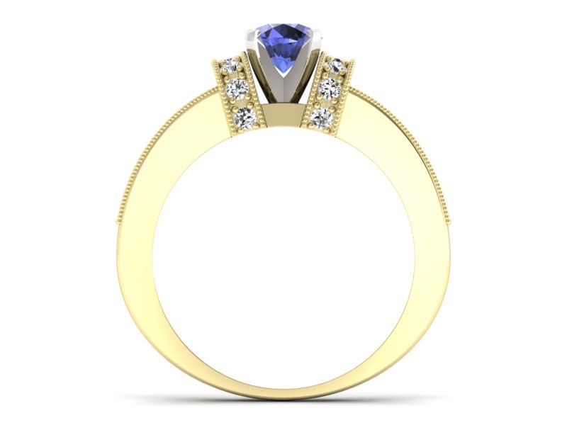 Złoty pierścionek z tanzanitem i brylantami - 1179zbt - 2