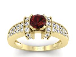 Złoty pierścionek z granatem i brylantami - 1179zgr