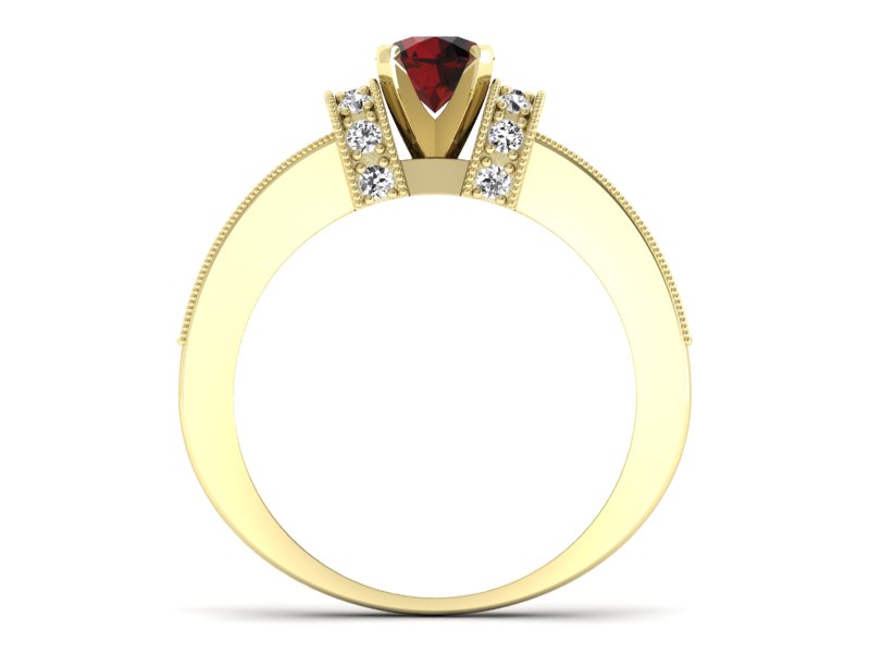 Złoty pierścionek z granatem i brylantami - 1179zgr - 2