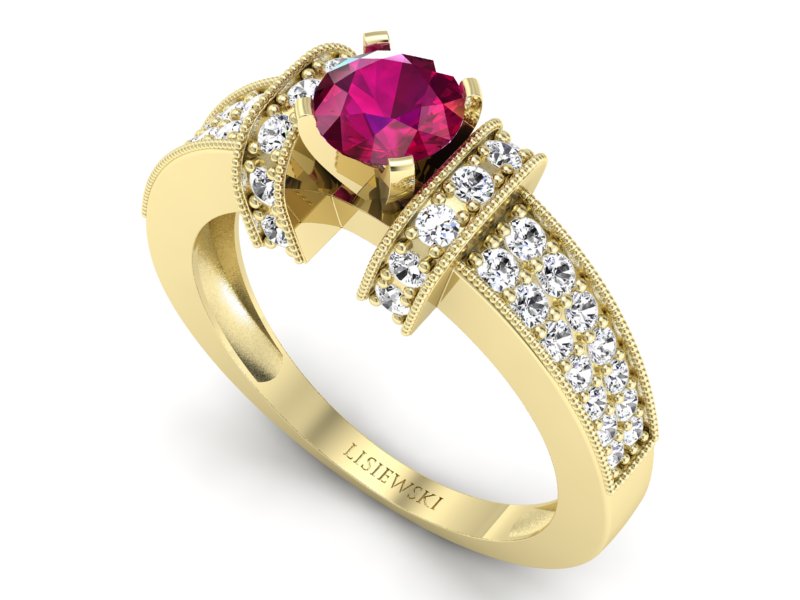 Złoty pierścionek z rubinem i brylantami - 1179zr - 3