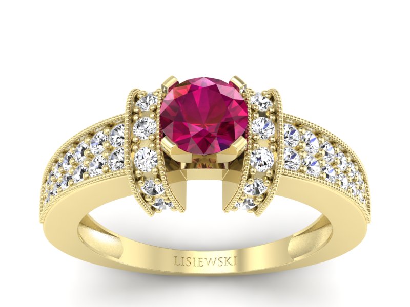 Złoty pierścionek z rubinem i brylantami - 1179zr - 1