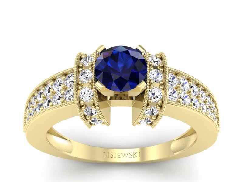 Złoty pierścionek z szafirem i brylantami - 1179zsz - 1