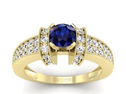 Złoty pierścionek z szafirem i brylantami - 1179zsz