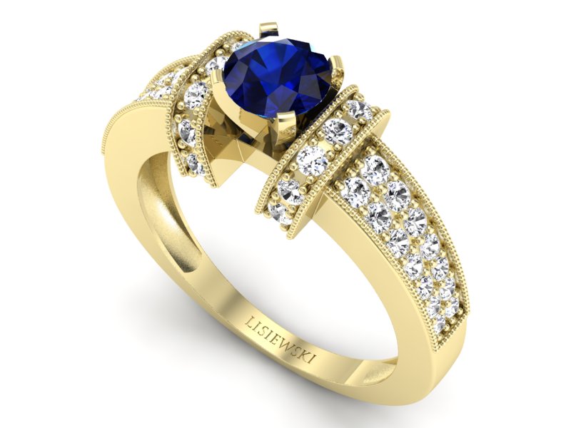 Złoty pierścionek z szafirem i brylantami - 1179zsz - 3