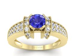 Złoty pierścionek z szafirem i diamentami - 1179zszc