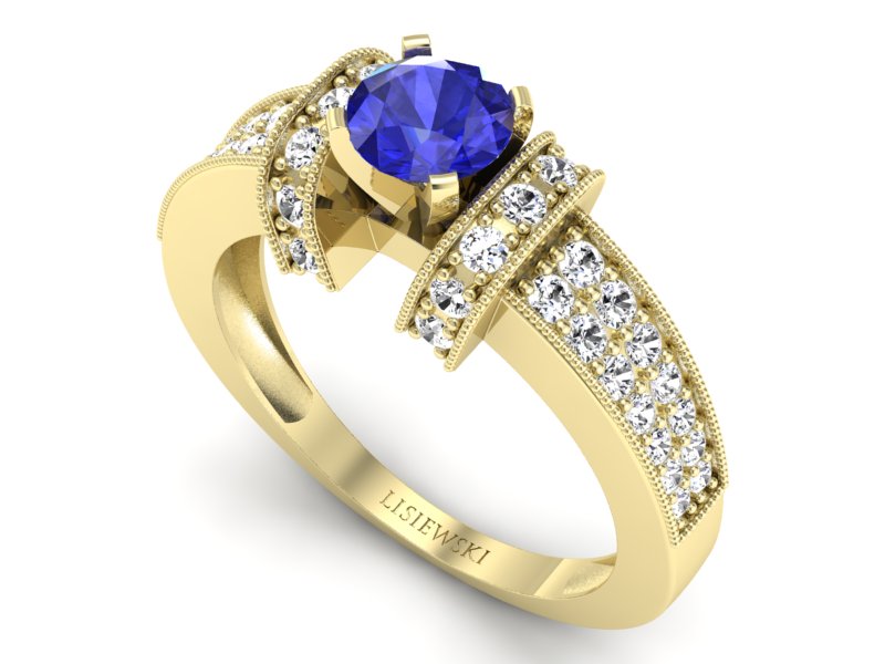 Złoty pierścionek z szafirem i diamentami - 1179zszc - 3
