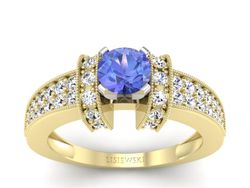 Pierścionek z tanzanitem i brylantami żółte złoto - 1179zt