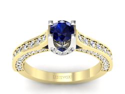Złoty Pierścionek z szafirem i brylantami - 1193skW_pro