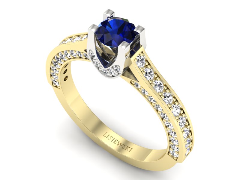 Złoty Pierścionek z szafirem i brylantami - 1193skW_pro