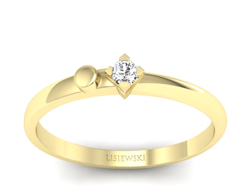 Złoty pierścionek z brylantem żółte złoto - 1260z - 1