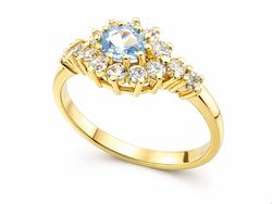 Złoty pierścionek z cyrkoniami i akwamarynem - 18n