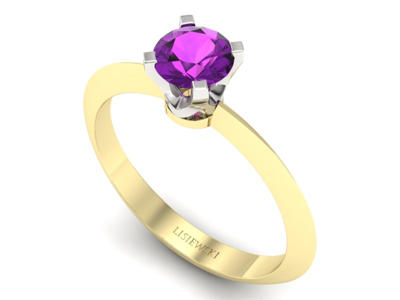 Pierścionek żółte i białe złoto z ametystem - 20026zbat - 3