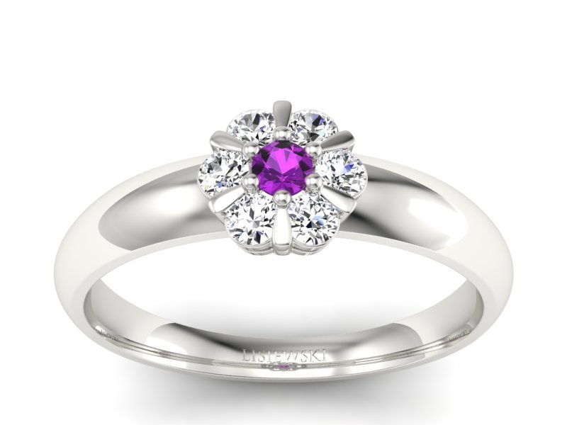 Złoty pierścionek z ametystem i brylantami - 20033bam - 1