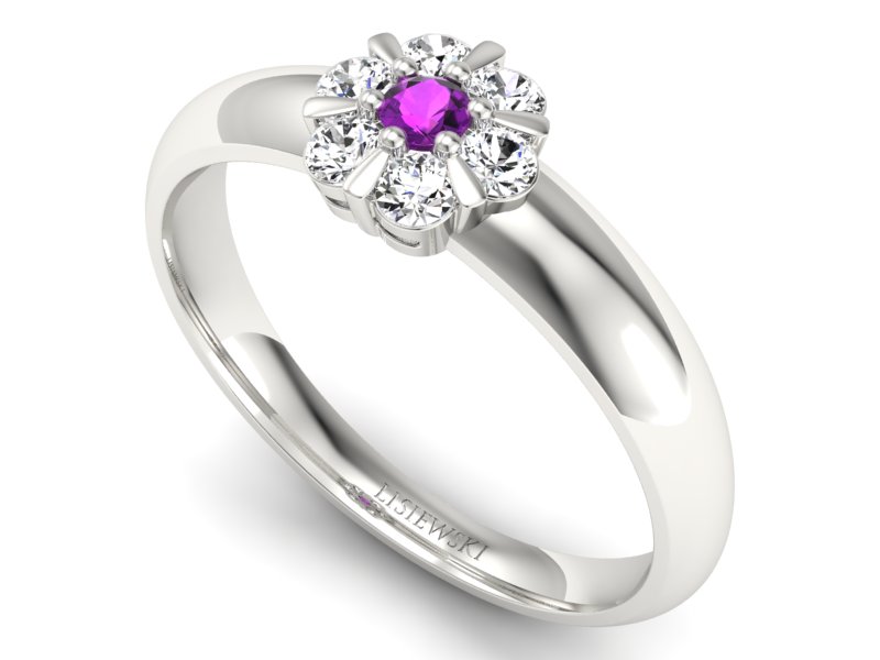 Złoty pierścionek z ametystem i brylantami - 20033bam