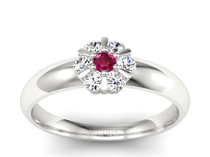 Pierścionek z rubinem i brylantami białe złoto - 20033br1 - 1