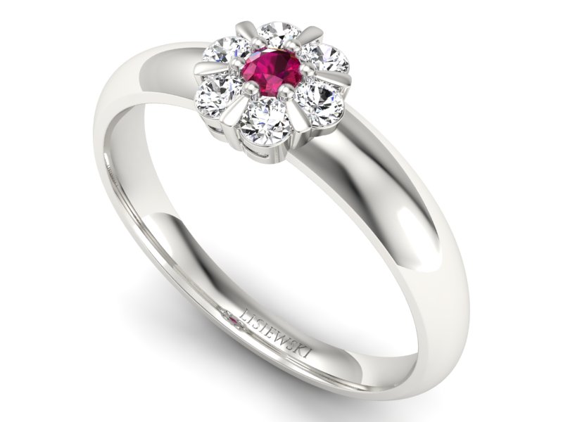 Pierścionek z rubinem i brylantami białe złoto - 20033br1 - 3