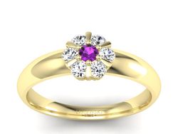 Pierścionek z ametystem i brylantami żółte złoto - 20033zam