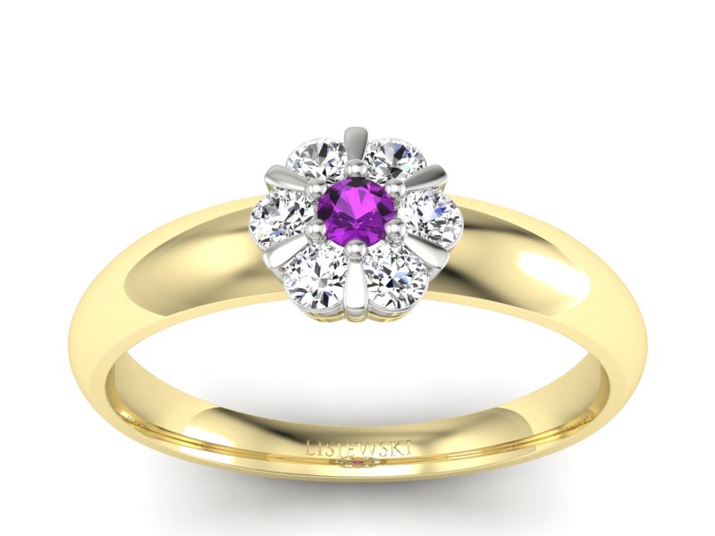 Złoty pierścionek z ametystem i brylantami - 20033zbam - 1