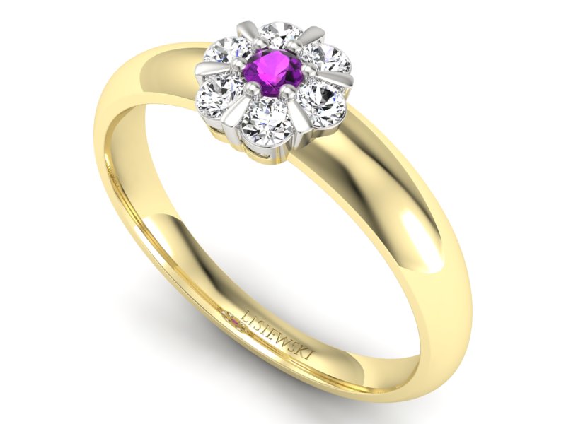 Złoty pierścionek z ametystem i brylantami - 20033zbam - 3