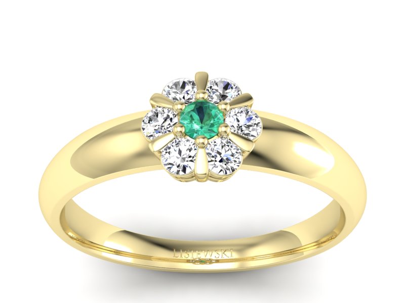 Złoty pierścionek ze szmaragdem i brylantami - 20033zszm - 1
