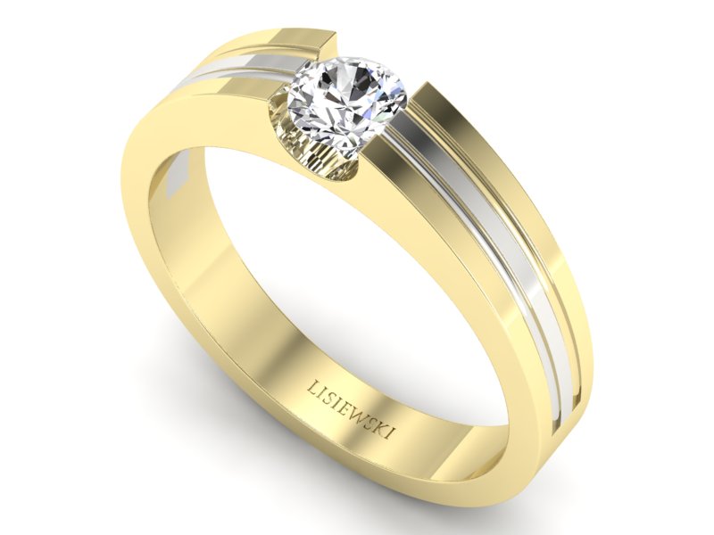 Pierścionek z diamentem żółte i białe złoto - 20039zb - 3