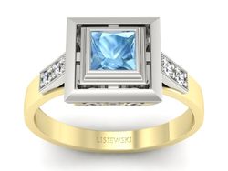 Pierścionek topaz i brylanty białe i żółte złoto - 20050zba