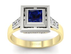 Pierścionek zaręczynowy z szafirem i diamentami - 20050zbsz