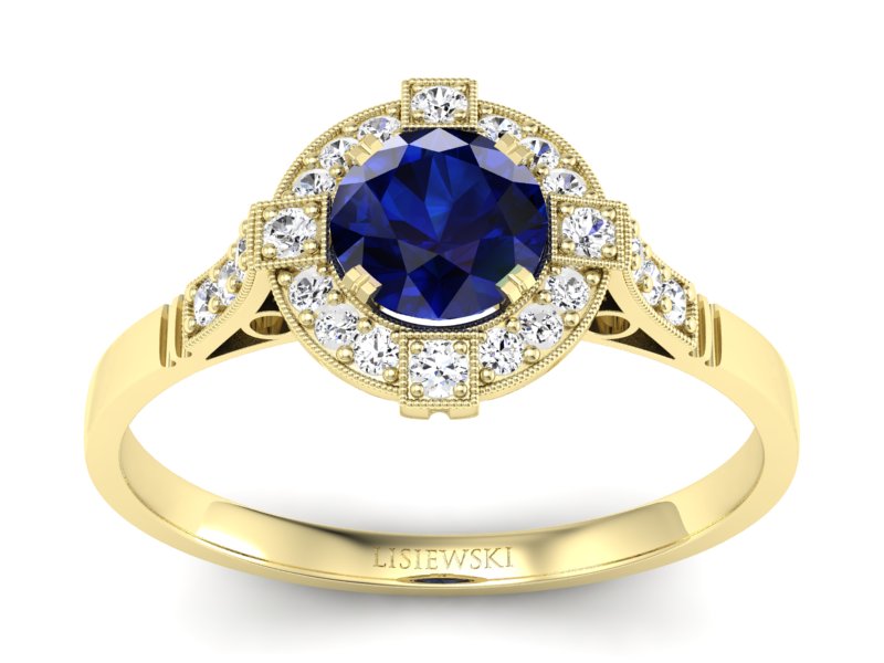 Złoty pierścionek z szafirem i diamentami - 2075skwpro - 1