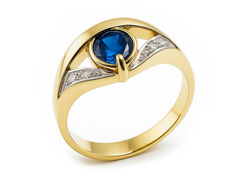 Złoty pierścionek z cyrkoniami i spinelem żółte złoto - 2312 - 1