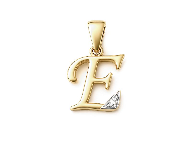 Złota zawieszka litera E z brylantem - 2w_E_br - 1
