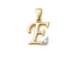 Złota zawieszka litera E z brylantem - 2w_E_br