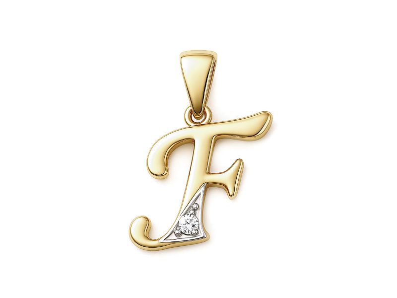 Złoty wisiorek litera F z cyrkonią - 2w_F_ - 1