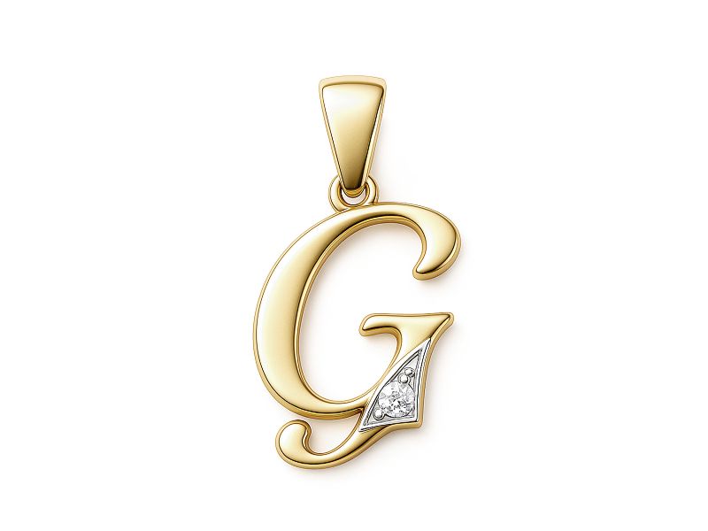 Złoty wisiorek litera G z cyrkoniami - 2w_G_ - 1
