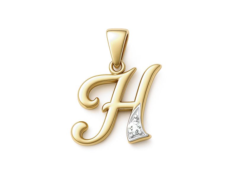 Złoty wisiorek litera H z cyrkonią - 2w_H_ - 1