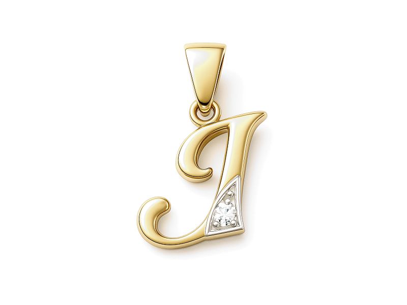 Złoty wisiorek litera J z cyrkonią - 2w_J_ - 1
