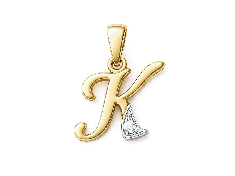 Złoty wisiorek litera K z cyrkonią - 2w_K_ - 1