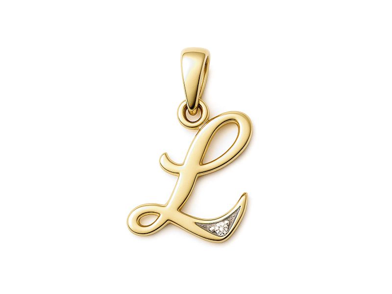 Złoty wisiorek litera L z cyrkonią - 2w_L_ - 1