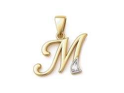 Złoty wisiorek litera M z brylantem - 2w_M_br