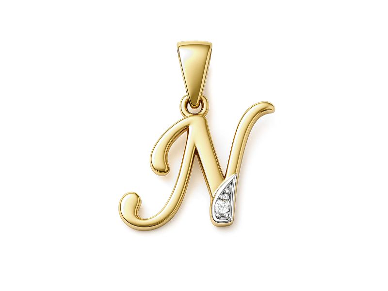 Złota zawieszka litera N z brylantem - 2w_N_br - 1