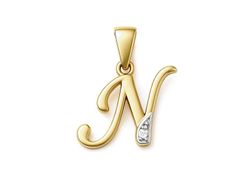 Złota zawieszka litera N z brylantem - 2w_N_br