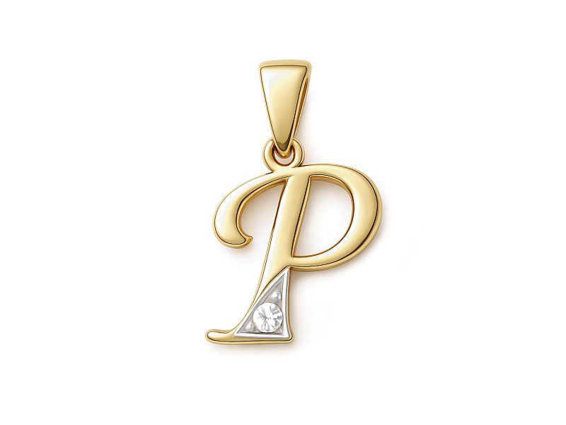 Złoty wisiorek litera P z cyrkonią - 2w_P_ - 1