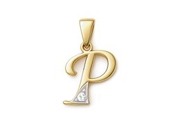Złoty wisiorek litera P z cyrkonią - 2w_P_