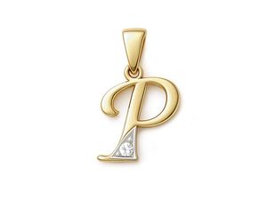 Złoty wisiorek litera P z cyrkonią