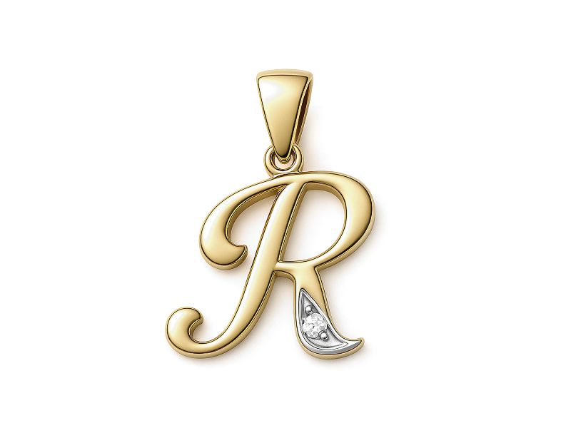 Złoty wisiorek litera R z cyrkonią - 2w_R_ - 1