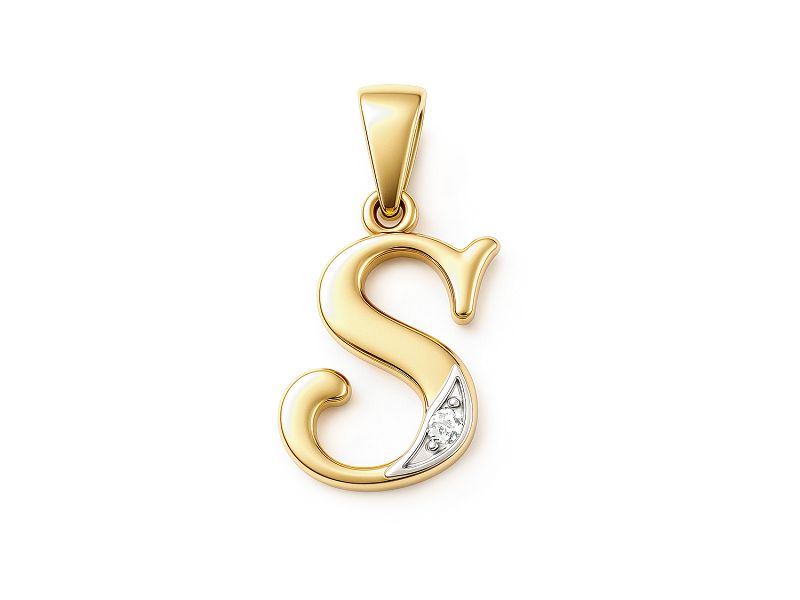 Złoty wisiorek litera S z cyrkonią - 2w_S_ - 1