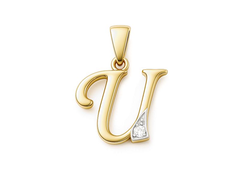 Złoty wisiorek litera U z cyrkonią - 2w_U_ - 1