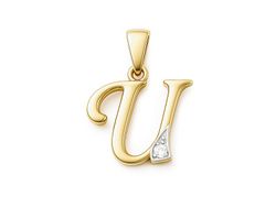 Złoty wisiorek litera U z brylantem - 2w_U_br