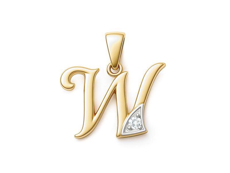 Złoty wisiorek litera W z cyrkoniami - 2w_W_ - 1